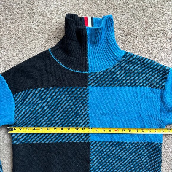 Tommy Hilfiger Sweater Mens XL Turtleneck Wool Black Blue Pullover Tight Knit - Picture 8 of 11